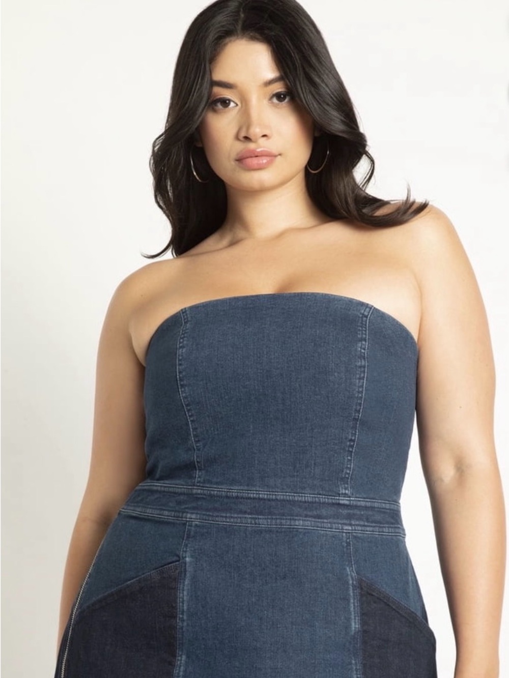 Eloquii Strapless Tube Denim DressTwo-Tone Denim SZ 18 Zipper Sides - Picture 4 of 15